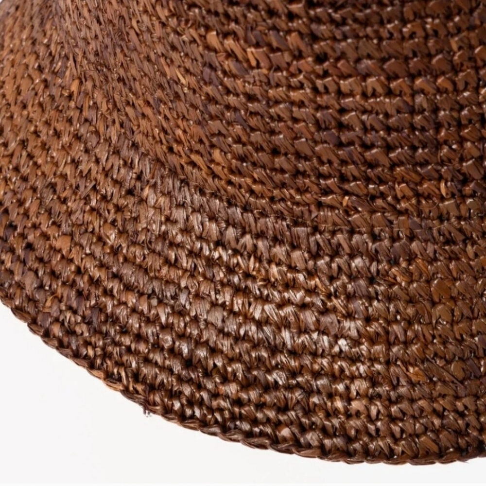 New Wyeth Tali 100% Raffia Straw Chocolate Bucket Hat One Size NWT - Picture 6 of 11